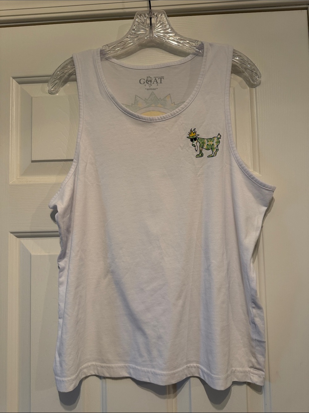 GOAT White Kids Tank Top with Green Goat Accent